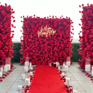 Red floral wall, 8x8 feet, wedding decoration - grand ceremony backdrop and event venue backdrop.