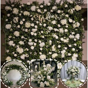 White and green artificial flowers - artificial flower arches, flower rows, flower walls for wedding party decorations, realistic UV-resistant floral arrangements.