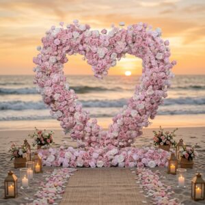 Pink Elegant Detachable Silk Plastic Artificial Flower Love Arch Forest Wedding Theme Outdoor Decoration 8 Feet High