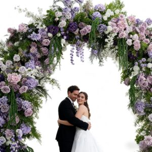 An elegant 8-foot purple floral wedding arch, perfect for party stage decorations, artificial flowers, and a photography backdrop.