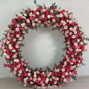 New type of silk art archway, circular decoration, artificial flower wedding stage backdrop, detachable and durable.