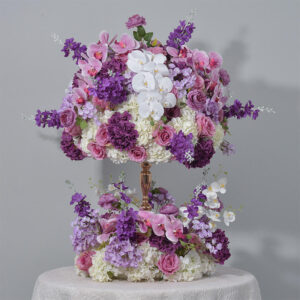New purple artificial flower wedding table decoration, floral arrangement, birthday party flower ball, candlestick layout, artificial flower wreath