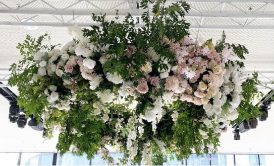 High Quality Ceiling Floral Arrangement Supplier: Merging Geometric Metalwork with Faux Vines 1 Ceiling Floral Arrangements with Geometric Metalwork and Faux Vines Supplier