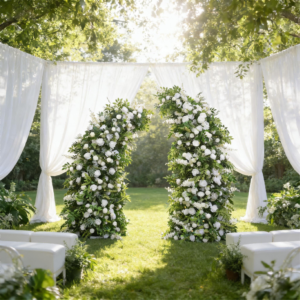 Wed Decor Eco-Friendly Handmade Cow Horn Arch with Artificial Silk Flower Wall for Wedding and Home Decoration