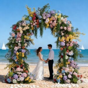 Elegant 8ft Monet Garden Style Floral Wedding Arch Colorful Artificial Flowers for Stage Decoration Photo Photography Durable