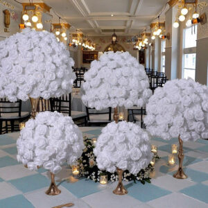 High Quality White Artificial Silk Flower Ball Durable Cloth Made Wedding Centerpieces Table Decorations for Weddings Father's