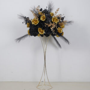 Modern Gold Black Rose Feather Flower Ball Table Centerpieces High Quality Silk Floral Arrangement Bouquet Props for Weddings