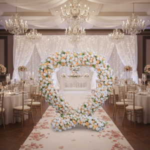 Heart Shape Dried Rose Flowers Arch Wedding Backdrop Stand for Marriage Decoration