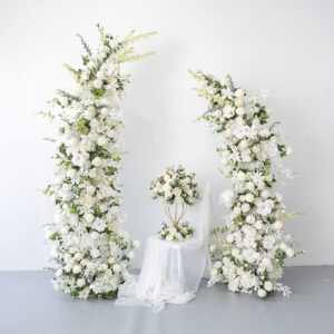 High Grade Handmade Wedding Decoration White Rose Silk Plastic Horn Arch Set Artificial Flower Easter/Christmas/New Year
