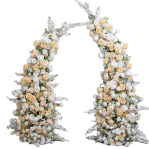 White Orchid Silk Flowers and Babys Breath for Wedding Party Supplies Elegant Arch Gate Design Background Stage Decoration