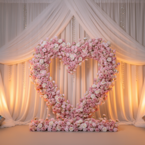 Engagement Event Decoration Party Rental White Wedding Silk+Plastic Pink Roses Centerpieces 7-8ft Heart Removable Arch Backdrops