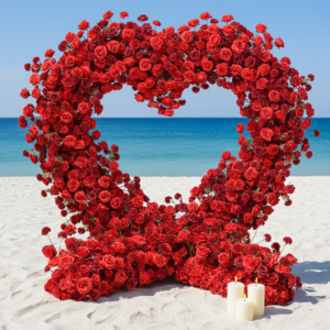 Engagement Event Decoration Party Rental White Wedding Silk+Plastic Red Roses Centerpieces 7-8ft Heart Removable Arch Backdrops