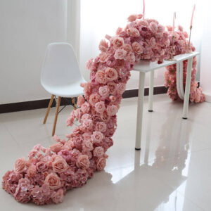 YN Artificial Flower Runner Flower Panel White Roses Hydrangea Table Runner for Decoration Wedding and Event